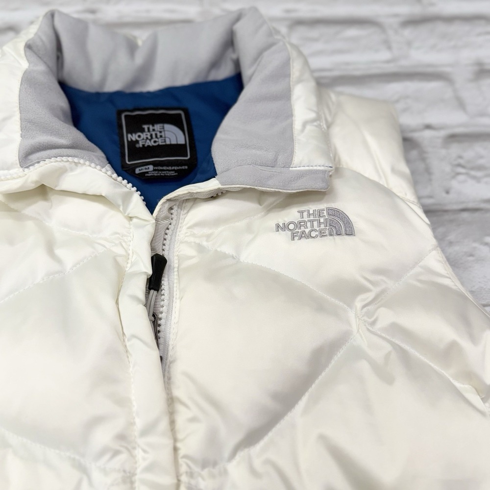 The North Face 550 Goose Down Quilted Puffer Vest Women's Sz Medium White‎ Blue - Picture 7 of 14